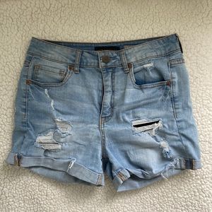 Aeropostale High-Waisted Denim Midi Light Blue Ripped Shorts